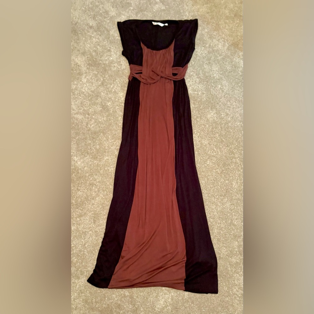 Japanese Weekend Maternity Maxi Dress with Brown Center Panel and Black Sides